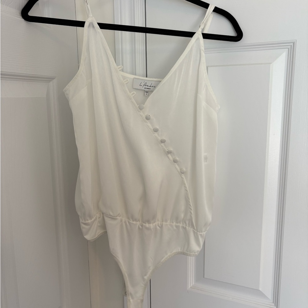 L’Academie Revolve White Wrap Bodysuit M Medium